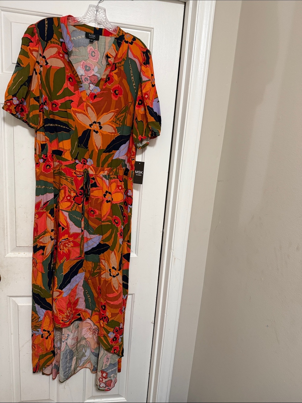 MSK Orange Floral V-Neck Maxi Dress with Green Accents